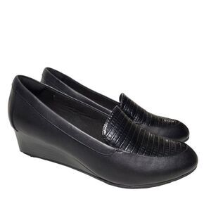 Clarks Wedge Heels Women Size 8.5 M Mallory Pearl Black Shoes Ortholite Footbed